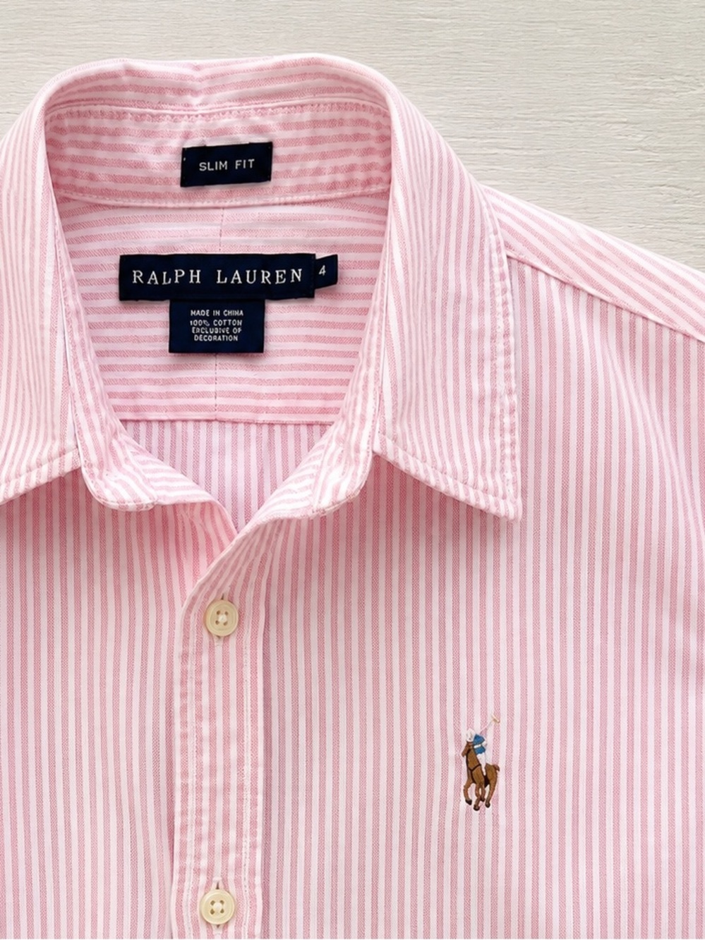 Ralph Lauren Women’s Size 4 Slim Fit Pink White Striped Button Down Shirt 100% - Picture 2 of 7